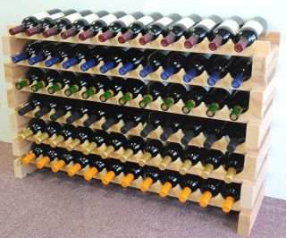 Modular Wine Rack 72 Bottles 6 Rows Solid Beachwood