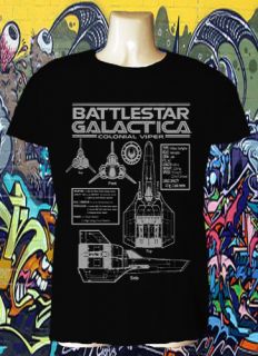 BATTLESTAR GALACTICA   VIPER blueprints and specs black t shirt 