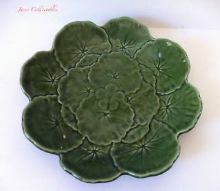 Vintage Belo Portugal Majolica Art Pottery Leaves Green Salad Plate
