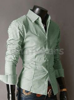 Mens Simple Fashion Trench Coat Plaide Shirt Green 4 Size Z1253