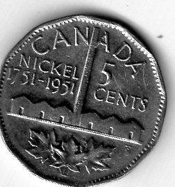 1751 1951 Canadian Five Cents Nickel