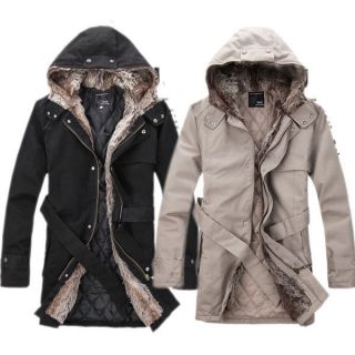 Men Stylish Winter Long Coat Jacket Hooded Parka Trench Overcoat 