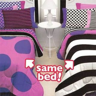 8pc PURPLE DOTS TWIN BED IN BAG   Striped Double Vision Comforter 