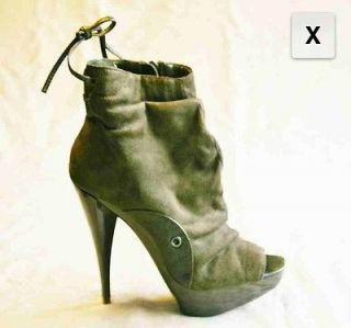 Michael Antonio Olive Suede Peep toe Ankle Boots Platform Heel Womens 