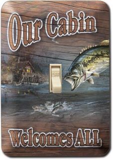 OUR CABIN WELCOMES ALL BIG BASS LIGHT SWITCH PLATE METAL (COVER 
