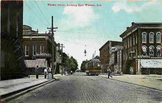 Warsaw Indiana IN 1908 Market Street East Downtown & Trolley Vintage 