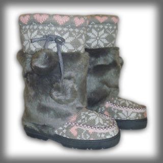 Girls Faux Fur Boots Kids Youth Shoes Winter Comfy Knit Size 10 11 12 