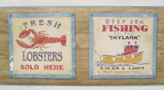 LOBSTER & DEEP SEA FISHING BOATS SEASHORE NAUTICAL Wallpaper Border 6 