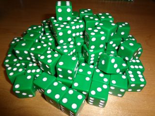 Lot of 50 Green 16mm 16 mm D6 Dice Gaming Casino *Fast Ship* D 6
