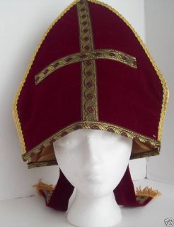 BISHOP POPE MITRE CLERGY COSTUME PROP HEADGEAR RED HAT