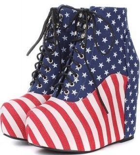 The Stars And Stripes Ankle Boots Womens Platform High Wedge Heels 