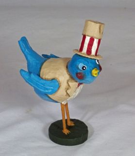 Folk Art Primitive Patriotic Billie Blue Bird Figurine Lori Mitchell 
