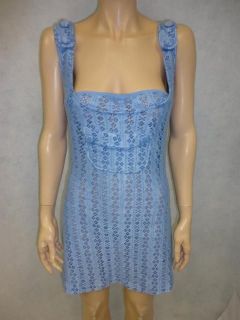 Jovovich   Hawk Blue Crochet Cotton Blend Mini Dress Long Tank 4 S 