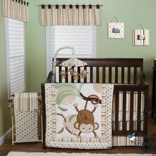 Brown Green Monkey Baby Boy Girl Neutral Kid Crib Nursery Collection 