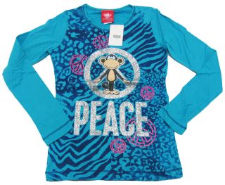 BOBBY JACK Girls Blue Peace Glitter Tee Shirt NWT $22