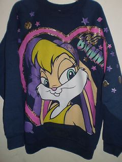 sExY Lola Bunny Navy Sweatshirt Silver Pink Glitz Exc Cond Lg Soft 