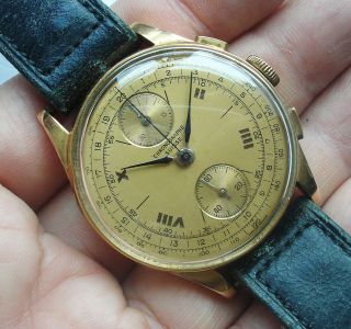 40s Chronographe Suisse 18K Pink Gold Two Registers Unusual Dial Men 