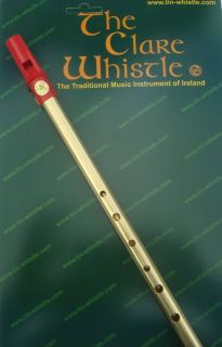 Tin Whistle Irish   D Brass   RED Mouthpeice   NEW