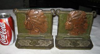   NATIVE AMERICAN WESTERN INDIAN SWASTIKA BOOKENDS CAST IRON ART BRONZE
