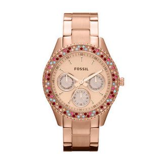 New Fossil Womens Stella Stainless Steel Watch   Rose #ES3198
