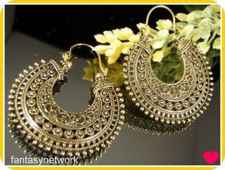 Front Side Antique Brass Color Miao Silver Style Hoop Earring T110