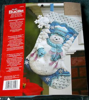New Bucilla Snowflake Snowman Jeweled Felt Christmas Stocking Kit