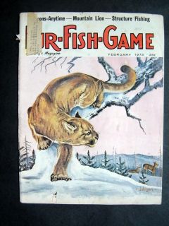 FEB 1973 FUR FISH GAME Mountain Lion Cover Johnson Fish Hunt Outdoor 