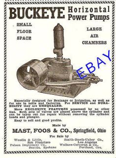 1915 MAST FOOS BUCKEYE HORIZONTAL POWER WATER PUMP AD