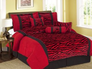 Micro Fiber Short Fur Velvet Alike Zebra Pattern Red / Black Comforter 