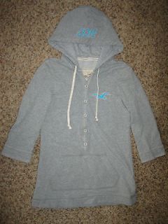   Size M Hollister Bird Logo Gray Hoodie With Front Pouch & Buttons EUC