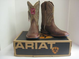   Mens Ariat 10002224 Quickdraw Brown Square Toe Leather Western Boots