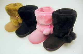 New Girls Winter Black Brown Camels Pink Pom Poms Flat Boots Shoes Sz 