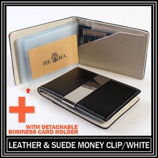 Mens Vintage Leather & Suede MONEY CLIP Wallet Name Business Card 