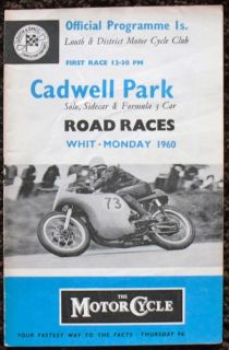 CADWELL PARK SOLO, SIDECAR & FORMULA 3 MOTORCYCLE ROAD RACE PROGRAMME 