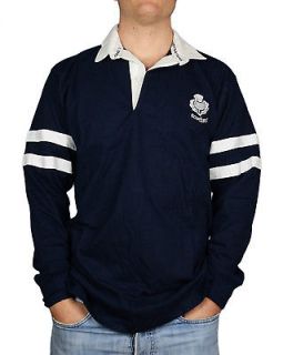 Great Gift: Mens Scotland Rugby Top Shirt 2 Stripe Long Sleeve Navy