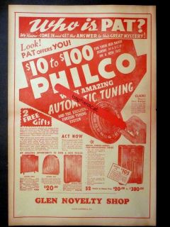   PHILCO RADIO AD #3 from RADIO STORE in GLEN CAMPBELL, PA 14 X 21