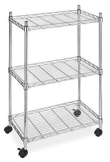 New 3 Shelf Rolling Cart Chrome Kitchen Pantry Office Garage Free 