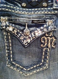   Me Girls Jeans Jewel Cuff Capri 23 Cropped Crystal Studded Sequins
