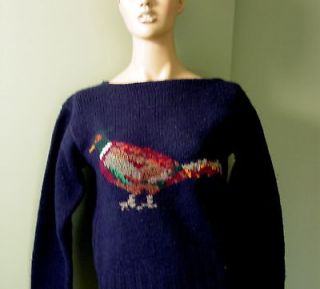 Ralph Lauren Blue Label Vtg 80s Navy Pheasant Sweater M Rare Hand 