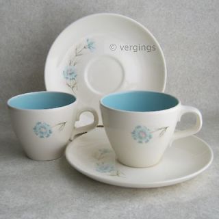   Smith Taylor Boutonniere Cups and Saucers D Handle TST Blue Carnation