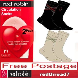 Red Robin New Mens Black Circulation Diabetes Crew 2 Pair Socks Cotton 