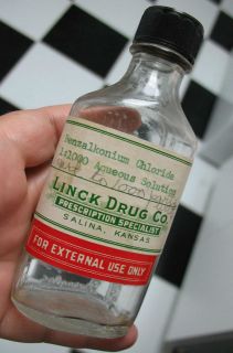 Old Duraglass Medicine Bottle Linck Drug Salina Kansas