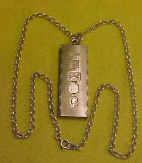 HEAVY CHUNKY SOLID STERLING SILVER INGOT ON SILVER CHAIN   WEIGHT  35 