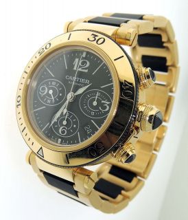 New Mens Cartier Pasha 18k Yellow Gold Chronograph Automatic Watch