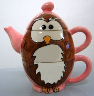 Hand Painted Personalised Ceramic Owl Tea for One Teapot and cup gift 