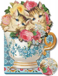 Punch Studio Beautiful Kitten Teacup Dimensional Greeting Card 58710