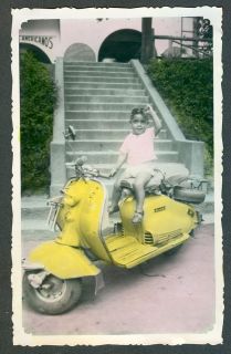 CHILD ON LAMBRETTA SCOOTER REAL PHOTO HAND TINTED