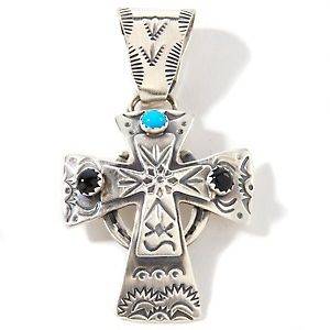 Native America Chaco Canyon Southwest Turquoise Gemstone Silver Cross 