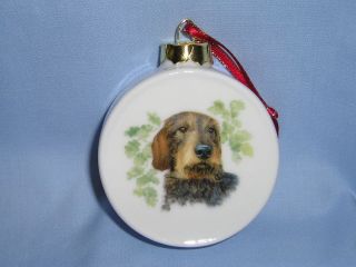 Dachshund Wirehaired Dog Porcelain Christmas Tree Drum Ornament Fired 