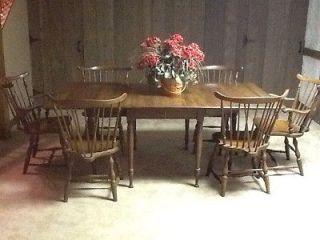 Vintage Pennsylvania House Early American Dining Table with 6 Windsor 